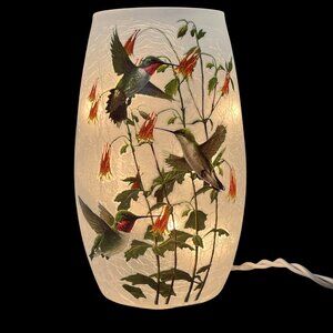 Hummingbird-Themed Frosted Glass Night Light Vase Lamp With Crackle Finish